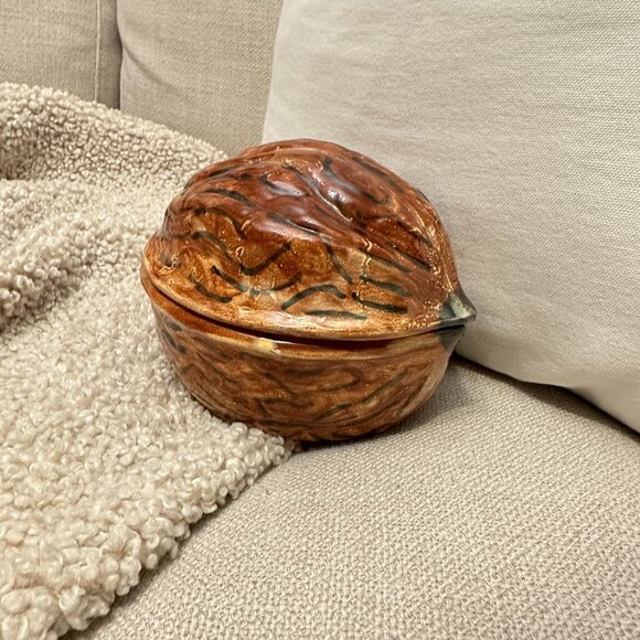 Glazed Ceramic Walnut Jar with Lid - Picture 3 of 14